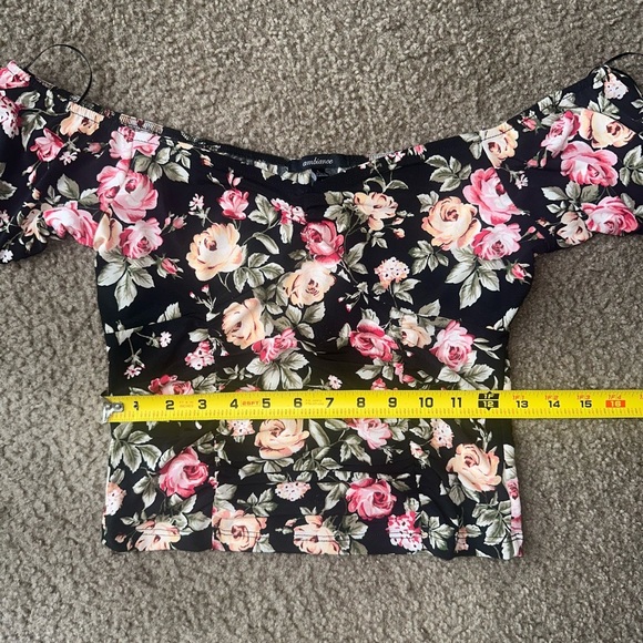 Ambiance Black and Pink Ruffled Crop Blouse - Picture 3 of 6